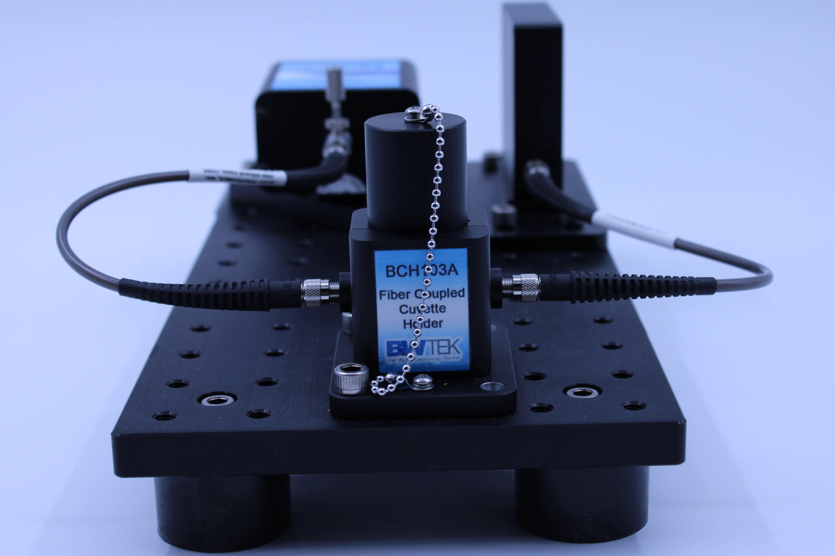 Fiber coupled UV-VIS cuvette holder for transmission, fluorescence, and turbidity measurements