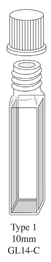 Starna 1-Q-10-GL14-C Rectangular Screw Cap Cuvette, Quartz, 10mm