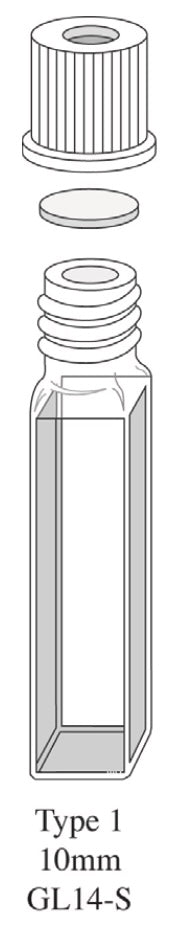 Starna 1-Q-10-GL14-S Rectangular Septum Cap Cuvette, Quartz, 10mm