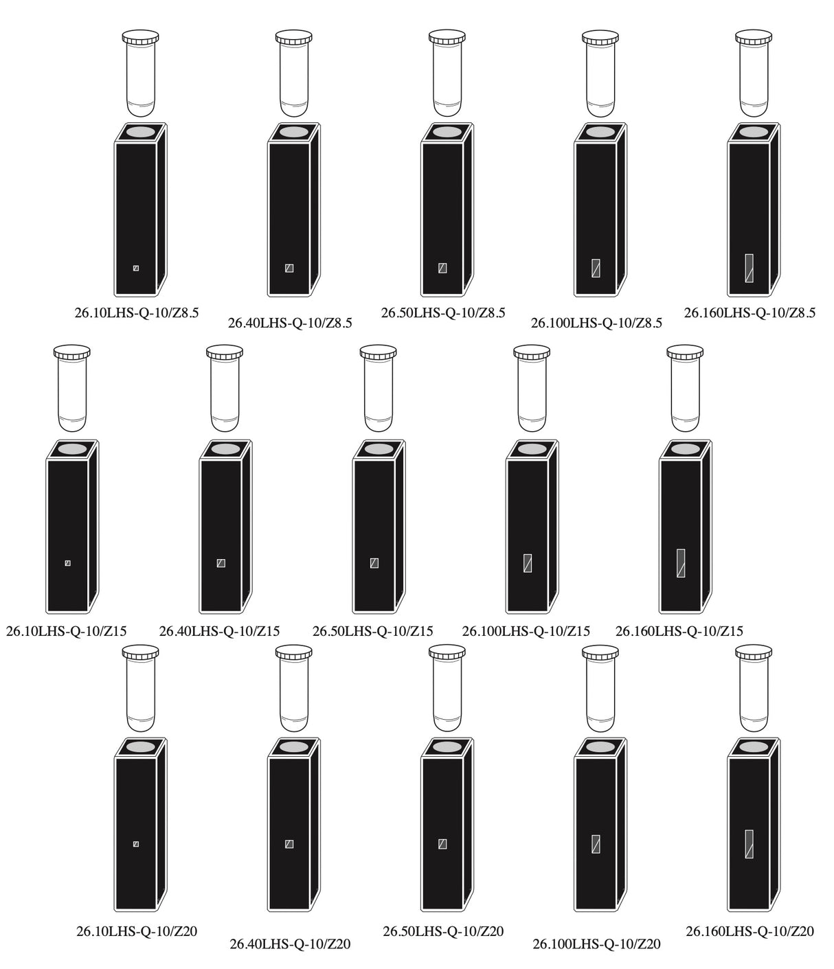 Starna 26LHS-Q Series Rectangular Quartz Low Head Space Cuvettes, Thermal Melt, 10mm, Z8.5-Z15-Z20, Overview