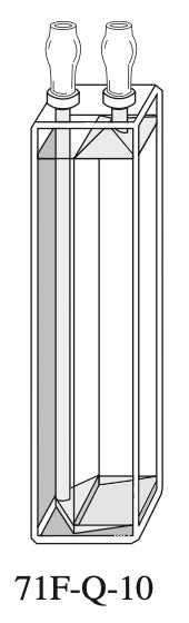 Starna 71F-Q-10 Rectangular Long Window Quartz Flow Through Fluorometer Cell with Tubulation Connector, Maximum Aperture, 10mm Pathlength