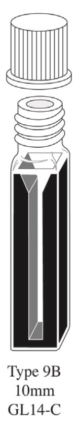 Starna 9B-Q-10-GL14-C Self-Masking Rectangular Quartz Screw Cap Cuvette, 10mm Pathlength