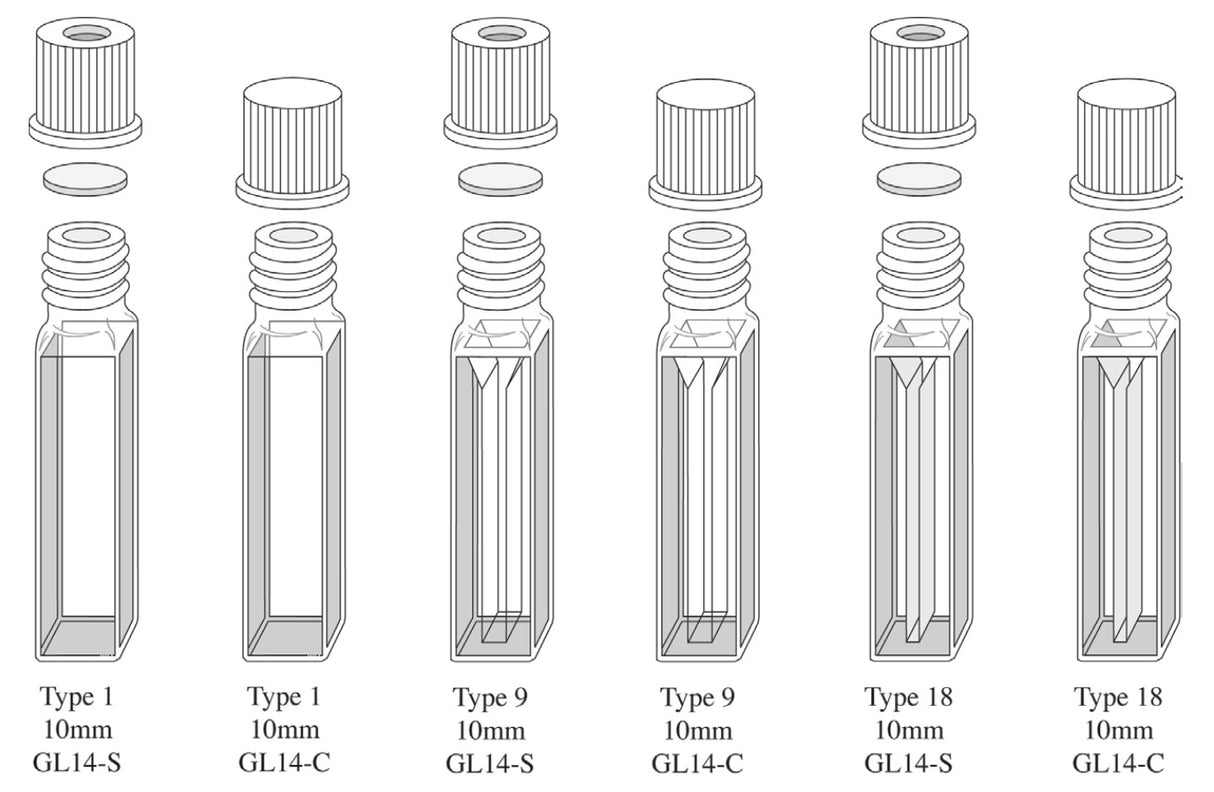 Starna GL14 Series Rectangular Screw Cap Cuvettes, Quartz & Special Optical Glass, 10mm, Overview