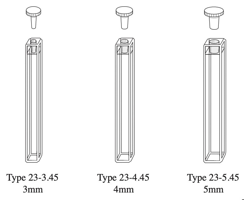 Starna 23-3, 23-4, 23-5 Series Square Micro Fluorometer Cells with Stopper, Special Optical Glass & Spectrosil Quartz, Overview