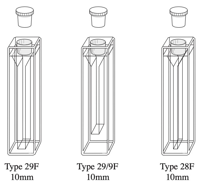 Starna 29F, 29/9F, 28F Series Semi-Micro & Micro Open Top Quartz Fluorometer Cells with Stopper, Overview