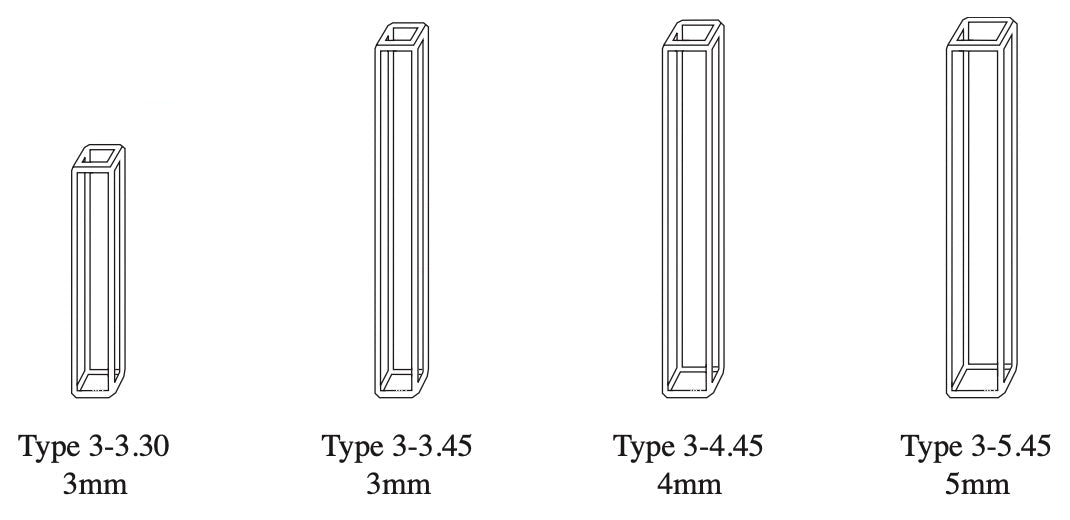 Starna 3-3, 3-4, 3-5 Series Square Micro Fluorometer Cells, Special Optical Glass & Spectrosil Quartz, Overview