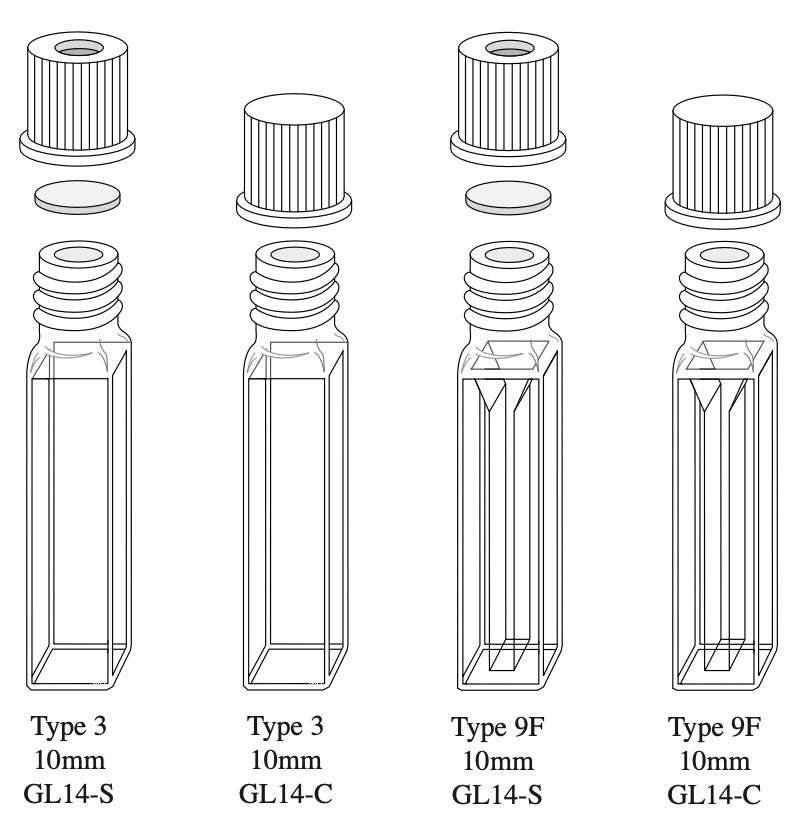 Starna GL14 Series Closed and Septum Screw Cap Fluorometer Cells, Special Optical Glass & Spectrosil Quartz, Overview