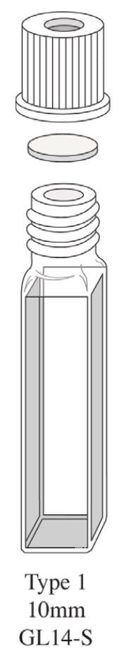 Starna 1-SOG-10-GL14-S Rectangular Septum Cap Cuvette, Special Optical Glass, 10mm
