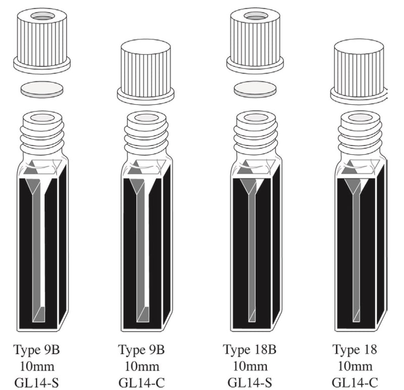 Masking Rectangular Cap Starna GL14 Series Self-Masking Rectangular Quartz Screw Cap Cuvettes, 10mm