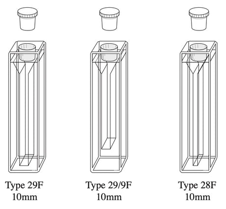 Starna 29F, 29/9F, 28F Series Semi-Micro & Micro Open Top Quartz Fluorometer Cells with Stopper, Overview